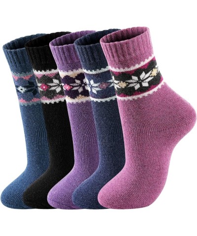 Wool Socks for Women - Womens Wool Socks Winter Warm Wool Socks Men Cozy Knit Socks Boots Socks for Women 5 Pairs Purple Octa...