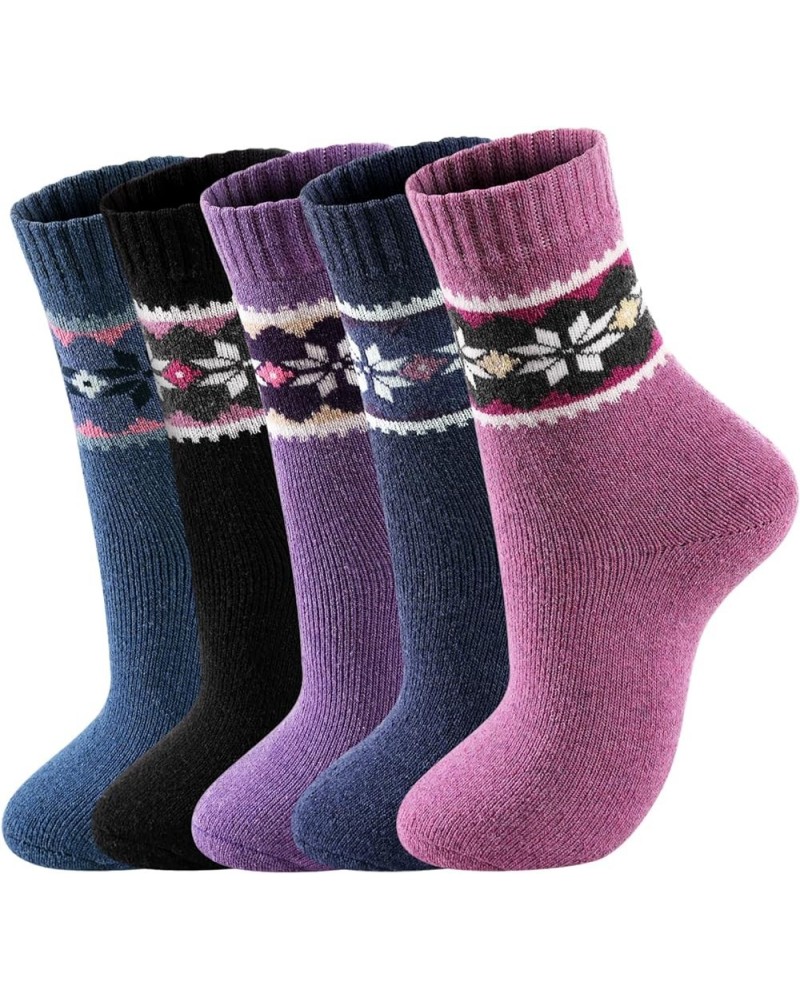 Wool Socks for Women - Womens Wool Socks Winter Warm Wool Socks Men Cozy Knit Socks Boots Socks for Women 5 Pairs Purple Octa...