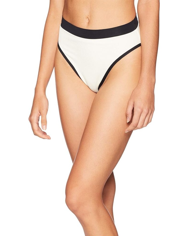 Womens Frenchi Ribbed High Waisted Swimsuit Cream/Black $22.44 Swimsuits