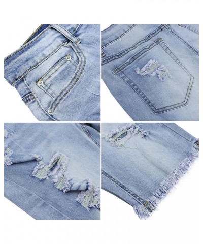 Womens Jean Shorts High Waisted Denim Bermuda Shorts Ripped Distressed Knee Length Stretch Denim Jean Short Light Blue-1 $13....