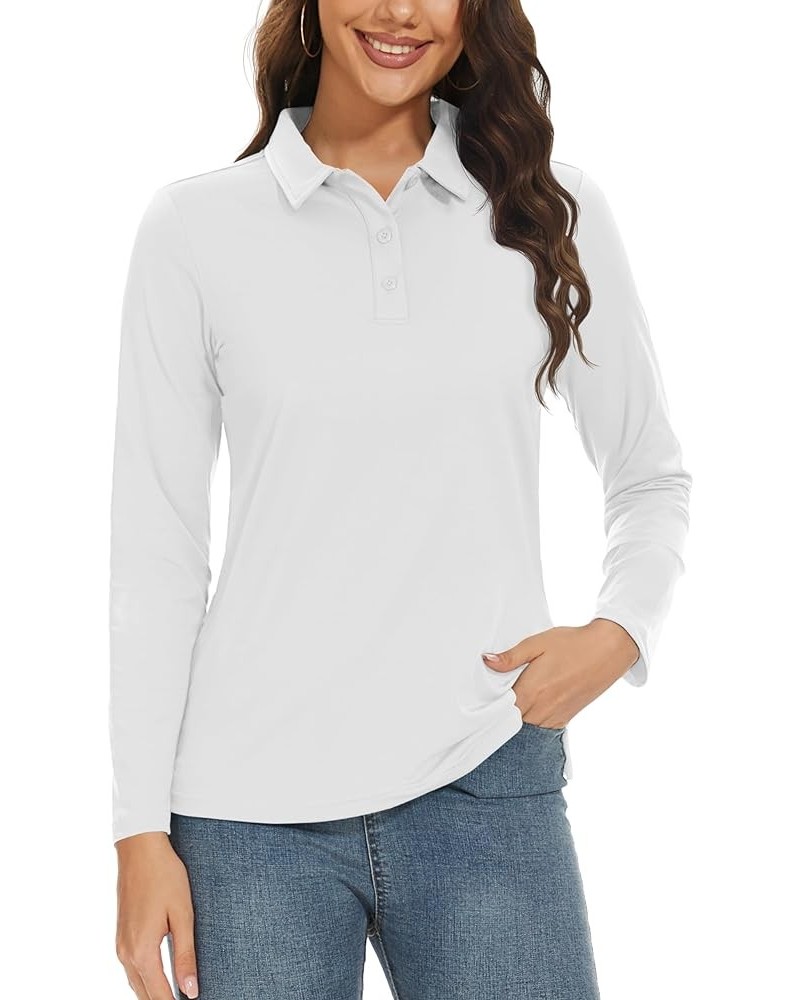 Women's Long Sleeve Polo Sun Protection UV SPF Outdoor Long Sleeve 3-Button Quick Dry Golf Shirt White $13.43 Shirts