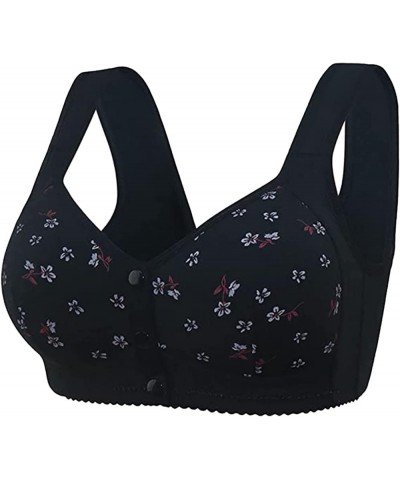 Sports Bras for Women High Support Front Closure Push Up Bra Wirefree Easy Close Cup Sleep Bras for Grandma Mom Gift B-black-...