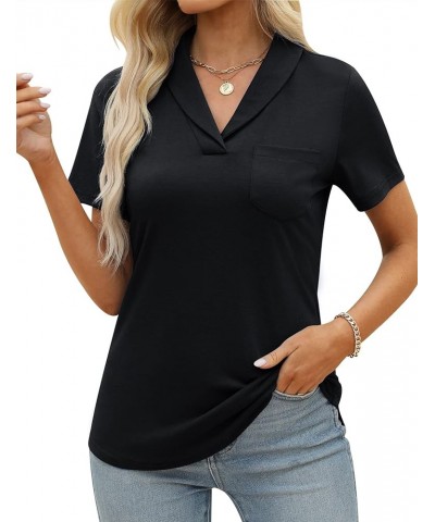 Womens Short Sleeve Polo Shirts Business Casual V Neck Collared Tops Dressy Work Tunic Blouses with Pocket Aa-black $11.24 Sh...