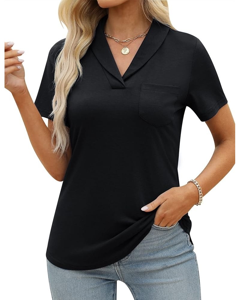 Womens Short Sleeve Polo Shirts Business Casual V Neck Collared Tops Dressy Work Tunic Blouses with Pocket Aa-black $11.24 Sh...