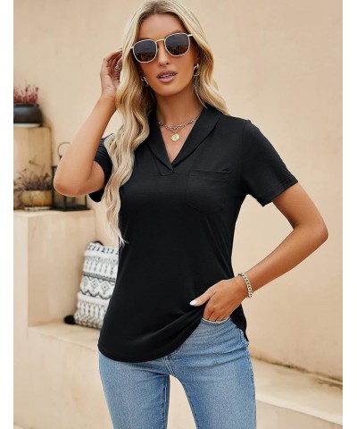 Womens Short Sleeve Polo Shirts Business Casual V Neck Collared Tops Dressy Work Tunic Blouses with Pocket Aa-black $11.24 Sh...