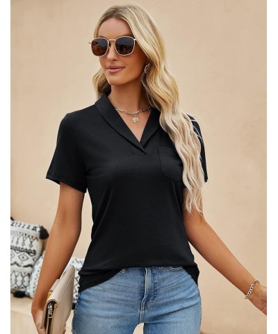 Womens Short Sleeve Polo Shirts Business Casual V Neck Collared Tops Dressy Work Tunic Blouses with Pocket Aa-black $11.24 Sh...