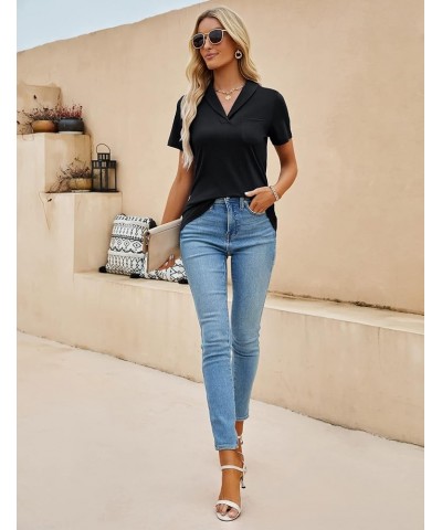 Womens Short Sleeve Polo Shirts Business Casual V Neck Collared Tops Dressy Work Tunic Blouses with Pocket Aa-black $11.24 Sh...