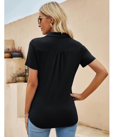 Womens Short Sleeve Polo Shirts Business Casual V Neck Collared Tops Dressy Work Tunic Blouses with Pocket Aa-black $11.24 Sh...