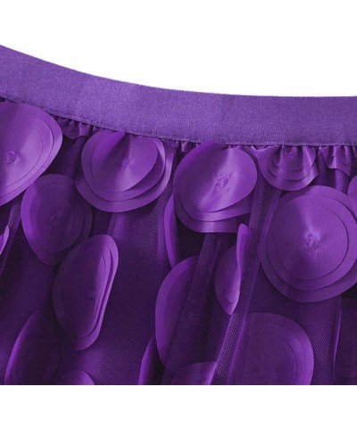 Tulle Skirt Women 3D Polka Dot Elastic Waist Mesh Flowy A-Line Layered Bubble Midi Skirts Wedding Halloween Party A1-purple $...