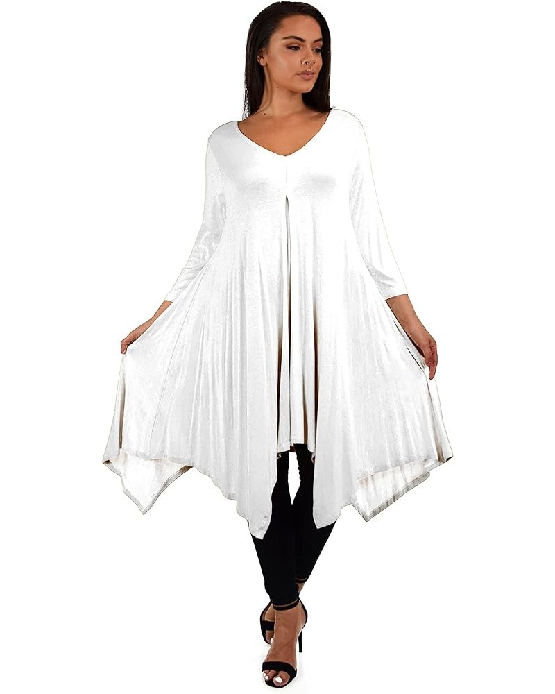 Women Plus Size Long 3/4 Sleeve Flared Swing Tunic Dress Blouse Top White $22.22 Tops