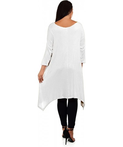 Women Plus Size Long 3/4 Sleeve Flared Swing Tunic Dress Blouse Top White $22.22 Tops