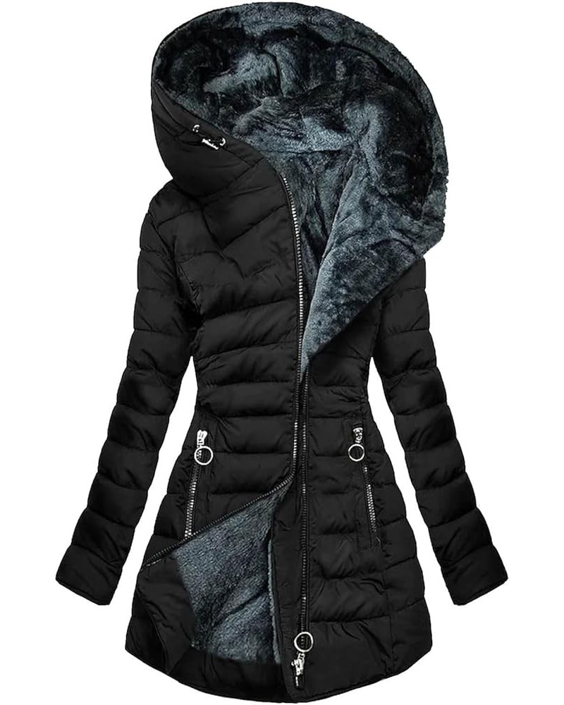 Women's Warm Winter Jackets Fleece Lined Parka Coat Faux Fur Hooded Jacket Outdoor Outerwear Ski Snow Jacket Plus Size 01-bla...