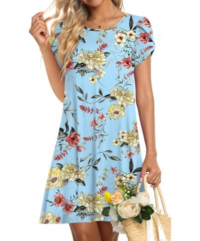 Women's Summer Cover Ups Dress Loose Soft Cover Up for Swimwear Beach Sundress Cyan Yellow Peony $15.64 Swimsuits