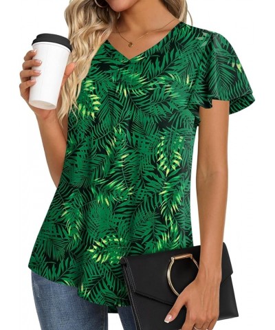 2024 Women's Summer Tunic Tops Short Sleeve Dressy Chiffon Blouses Casual Tshirt for Leggings Leaf Green $17.04 Tops