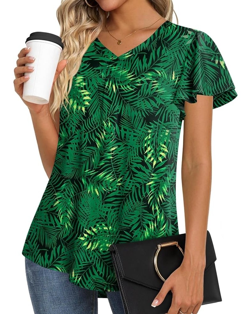 2024 Women's Summer Tunic Tops Short Sleeve Dressy Chiffon Blouses Casual Tshirt for Leggings Leaf Green $17.04 Tops