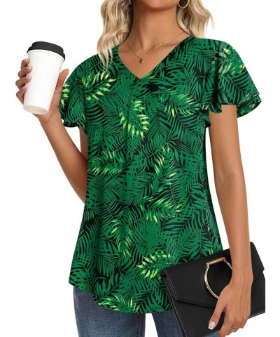 2024 Women's Summer Tunic Tops Short Sleeve Dressy Chiffon Blouses Casual Tshirt for Leggings Leaf Green $17.04 Tops