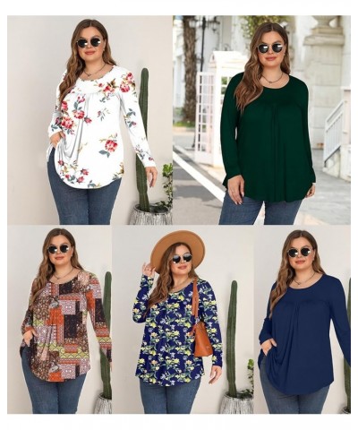 Women Plus Tunic Top Casual Long Sleeve Pleated Fashion T-Shirt Fall Warm Blouse Cute Tee Long White Lily $10.19 Tops