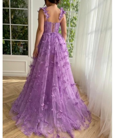 3D Butterfly Tulle Prom Dresses for Women 2024 Lace Applique Princess Prom Dress Long Ball Gown with Slit Champagne $34.44 Dr...