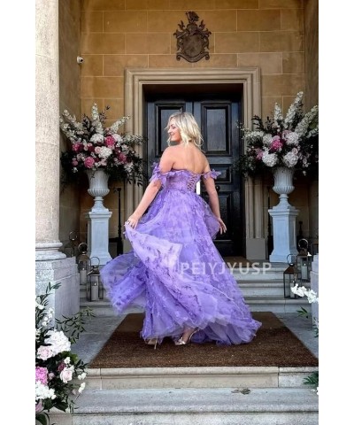 3D Butterfly Tulle Prom Dresses for Women 2024 Lace Applique Princess Prom Dress Long Ball Gown with Slit Champagne $34.44 Dr...