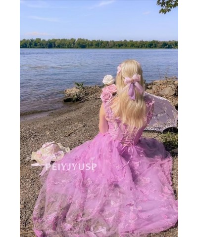 3D Butterfly Tulle Prom Dresses for Women 2024 Lace Applique Princess Prom Dress Long Ball Gown with Slit Champagne $34.44 Dr...