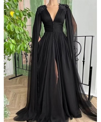 Women's Tulle Prom Dresses with Cape V Neck Lace Applique Ball Gowns Long Slit Formal Evening Dresses with Pockets Red $39.74...