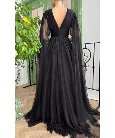 Women's Tulle Prom Dresses with Cape V Neck Lace Applique Ball Gowns Long Slit Formal Evening Dresses with Pockets Red $39.74...