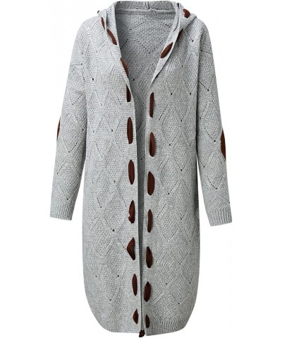 Cardigans Plus Size Women Chunky Hooded Cardigan Sweater Oversized Cable Knit Open Front Patchs Long Coat Grey $11.85 Sweaters