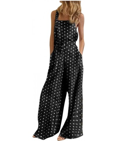 Womens Polka Dot Bib Overalls Casual Loose Sleeveless Wide Leg Long Pants Romper Summer High Waisted Baggy Jumpsuits Black $8...