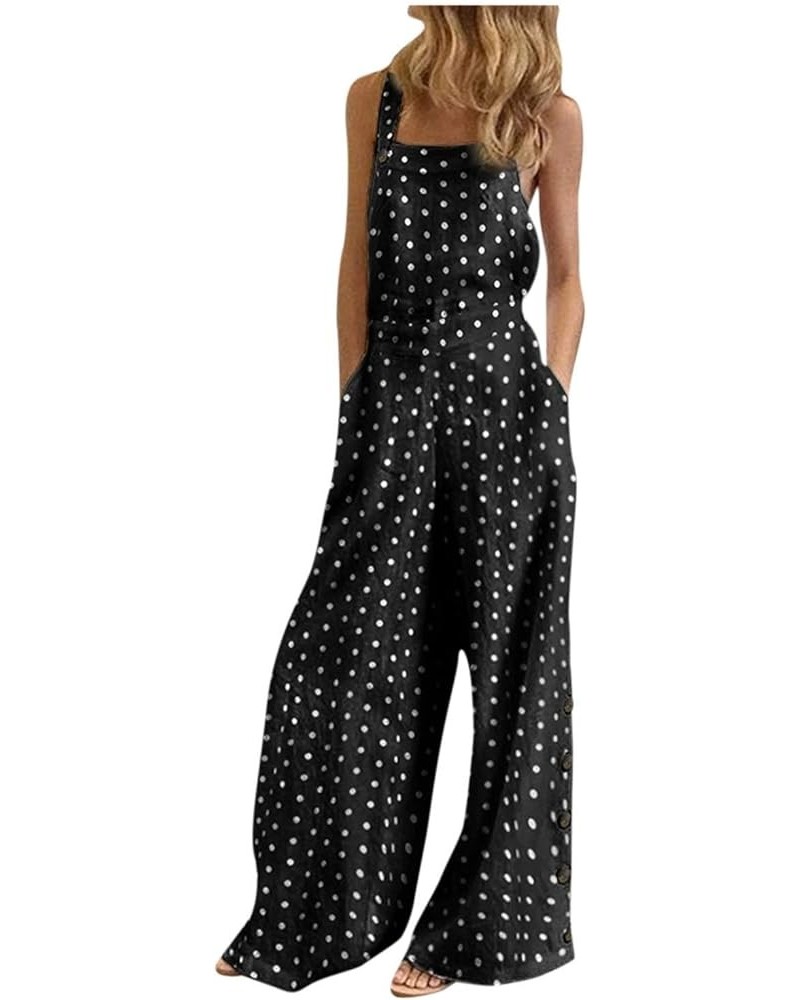 Womens Polka Dot Bib Overalls Casual Loose Sleeveless Wide Leg Long Pants Romper Summer High Waisted Baggy Jumpsuits Black $8...