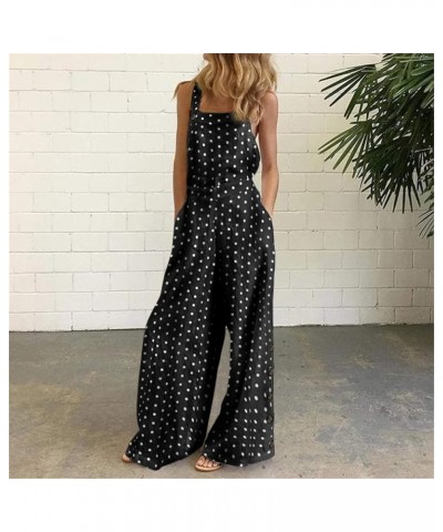 Womens Polka Dot Bib Overalls Casual Loose Sleeveless Wide Leg Long Pants Romper Summer High Waisted Baggy Jumpsuits Black $8...