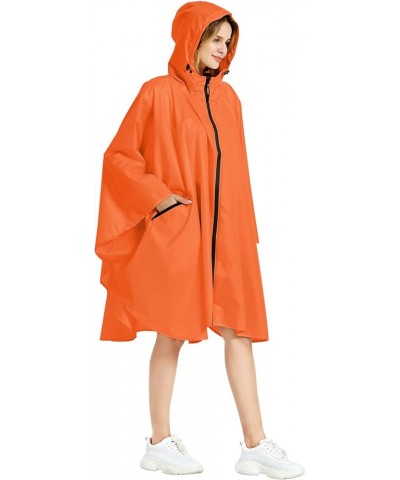 Rain Poncho Jacket Coat Hooded Zipper Style for Women/Men/Adult with Pocket Orange $11.59 Coats