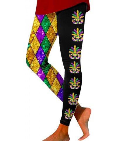 Womens Mardi Gras Leggings Tummy Control Stretchy Cute Fancy Graphic Festival Carnival Workout Party Mardi Gras Outfit Purple...