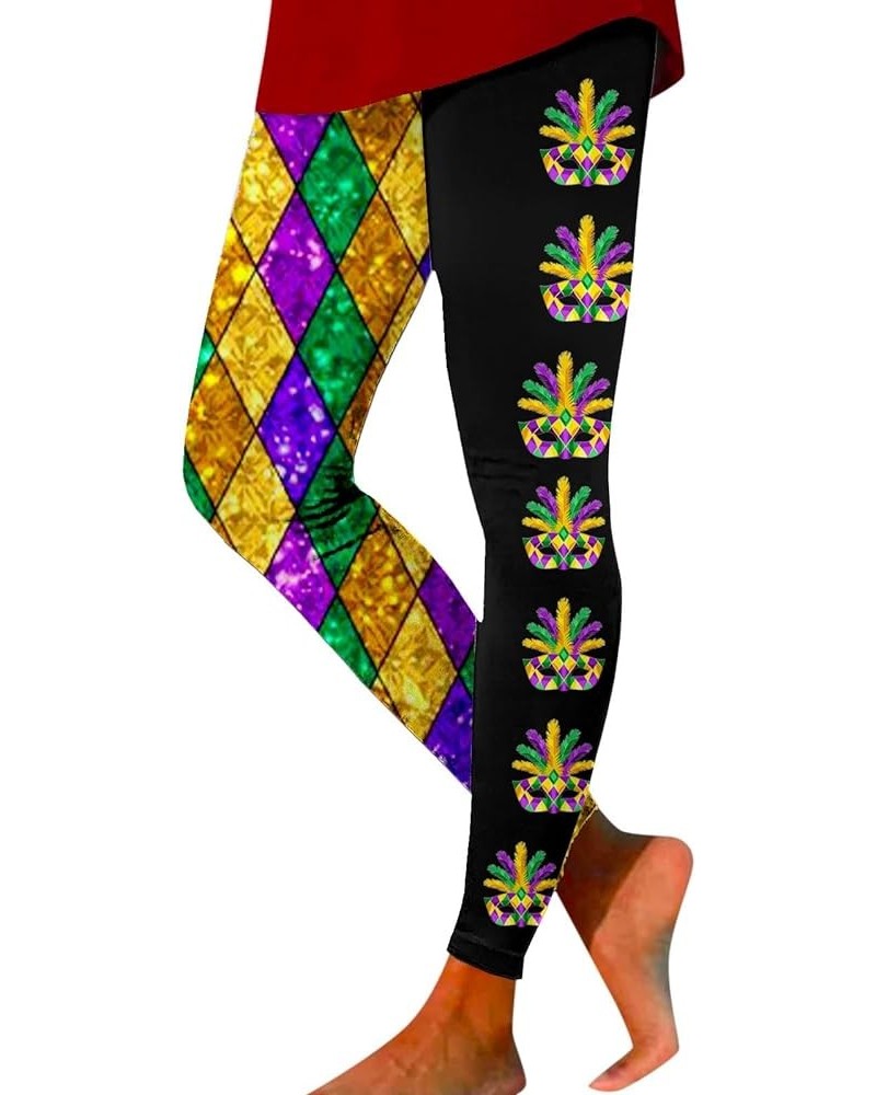 Womens Mardi Gras Leggings Tummy Control Stretchy Cute Fancy Graphic Festival Carnival Workout Party Mardi Gras Outfit Purple...