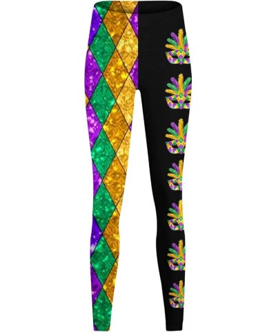 Womens Mardi Gras Leggings Tummy Control Stretchy Cute Fancy Graphic Festival Carnival Workout Party Mardi Gras Outfit Purple...