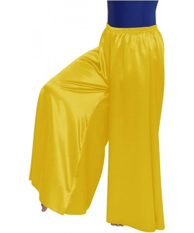 Women's Casual Loose Elastic Shiny Palazzo Wide Leg Pants Satin Trousers Yellow $11.75 Pants