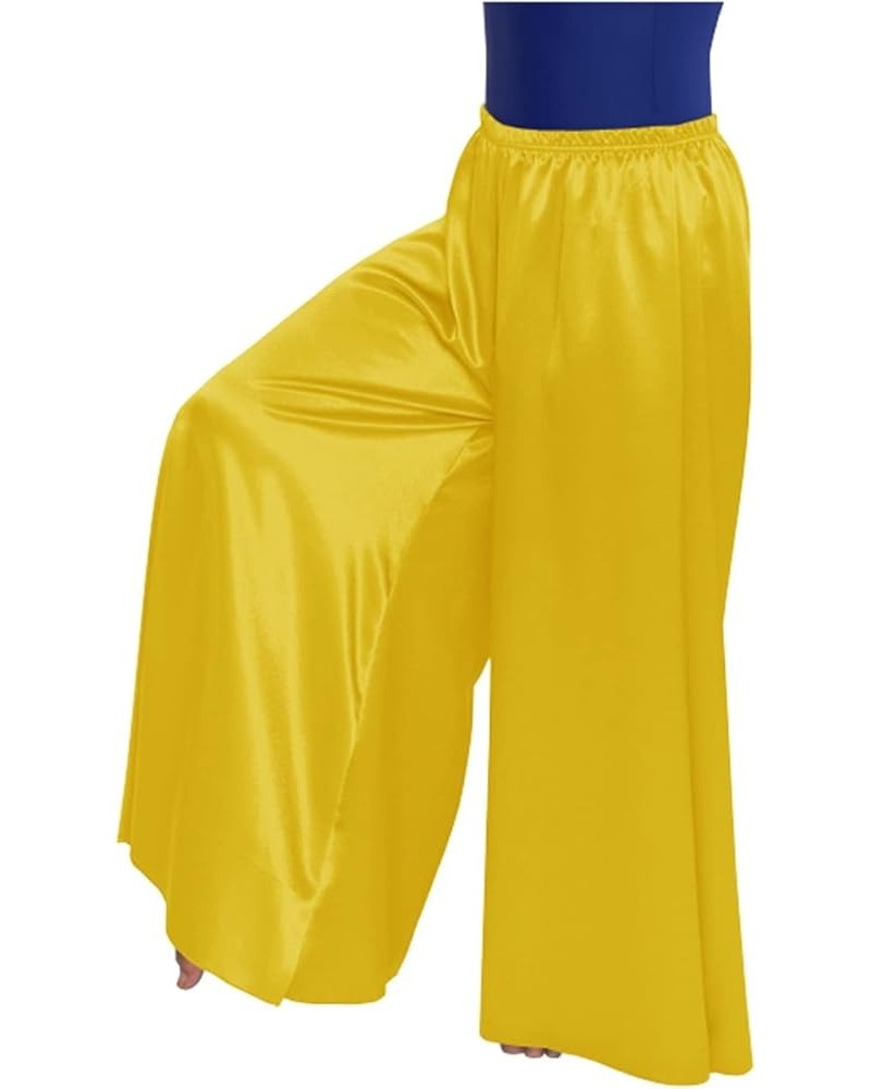 Women's Casual Loose Elastic Shiny Palazzo Wide Leg Pants Satin Trousers Yellow $11.75 Pants