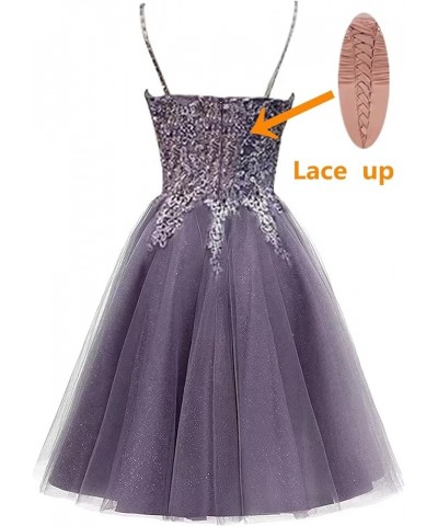 Lace Appliques Tulle Short Homecoming Dresses Spaghetti Straps Prom Dress Beading Cocktail Dress Sky Blue $38.15 Dresses