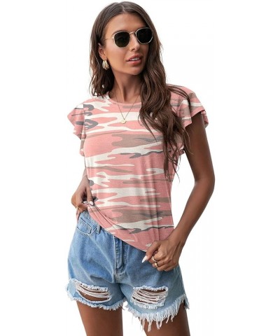 Women's Tops Summer Casual Ruffle Short Sleeves Knit Shirts Round Neck Tunic Top for Women 2024 Fashion Trend Fp Cam Pink $12...