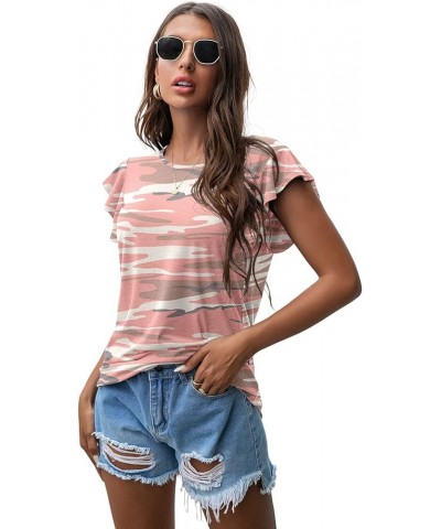 Women's Tops Summer Casual Ruffle Short Sleeves Knit Shirts Round Neck Tunic Top for Women 2024 Fashion Trend Fp Cam Pink $12...