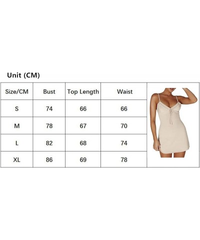 Women Graduation Dress Spaghetti Straps Sleeveless Short Dresses Y2k Low Cut Bodycon Going Out A-Line Mini Dress E Beige $10....