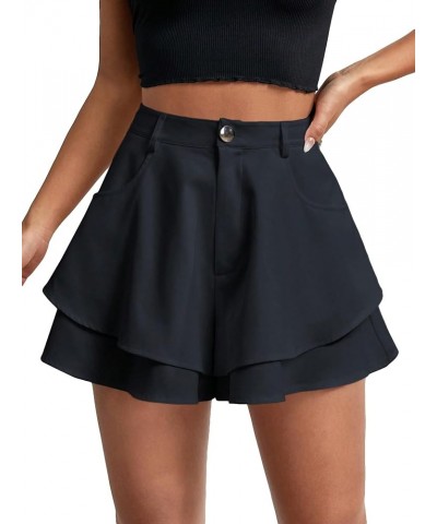 Women's Casual High Waist Layered Wide Flare Leg Mini Shorts with Pocket Royal Blue $14.40 Shorts