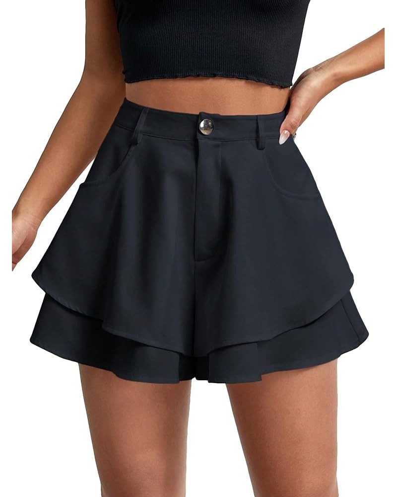 Women's Casual High Waist Layered Wide Flare Leg Mini Shorts with Pocket Royal Blue $14.40 Shorts