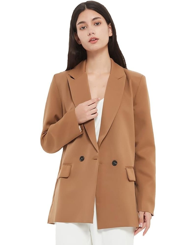 Women's Casual Long Sleeve Lapel Oversized Button Work Office Blazer Suit Jacket Brown $21.68 Blazers