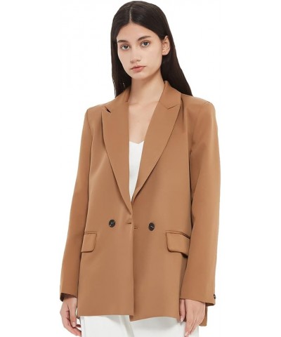 Women's Casual Long Sleeve Lapel Oversized Button Work Office Blazer Suit Jacket Brown $21.68 Blazers