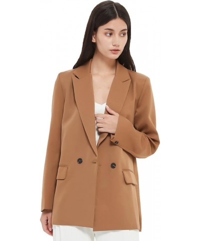 Women's Casual Long Sleeve Lapel Oversized Button Work Office Blazer Suit Jacket Brown $21.68 Blazers