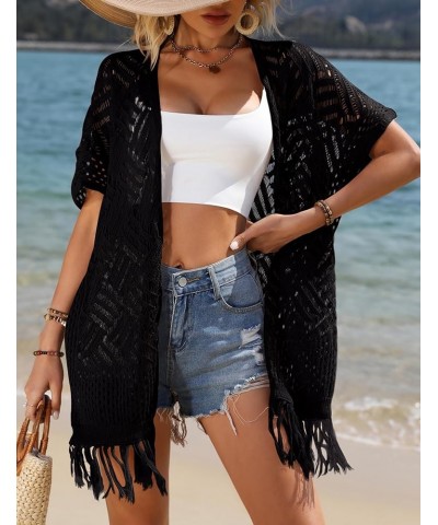 Women‘s Crochet Lightweight Cardigan Boho Knitted Kimono Summer Cardigan Cover Up Black $13.99 Swimsuits