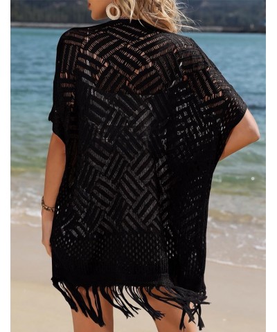 Women‘s Crochet Lightweight Cardigan Boho Knitted Kimono Summer Cardigan Cover Up Black $13.99 Swimsuits