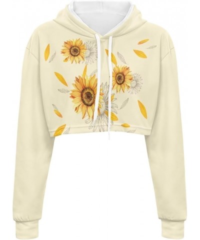 Drawstring Crop Top Hoodies Casual Long Sleeve Hooded Sweatshirt Women Sunflower $11.89 Hoodies & Sweatshirts