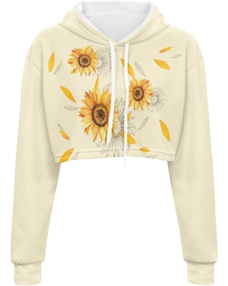 Drawstring Crop Top Hoodies Casual Long Sleeve Hooded Sweatshirt Women Sunflower $11.89 Hoodies & Sweatshirts