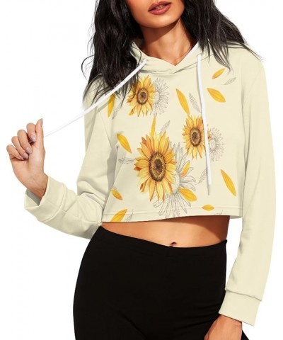 Drawstring Crop Top Hoodies Casual Long Sleeve Hooded Sweatshirt Women Sunflower $11.89 Hoodies & Sweatshirts